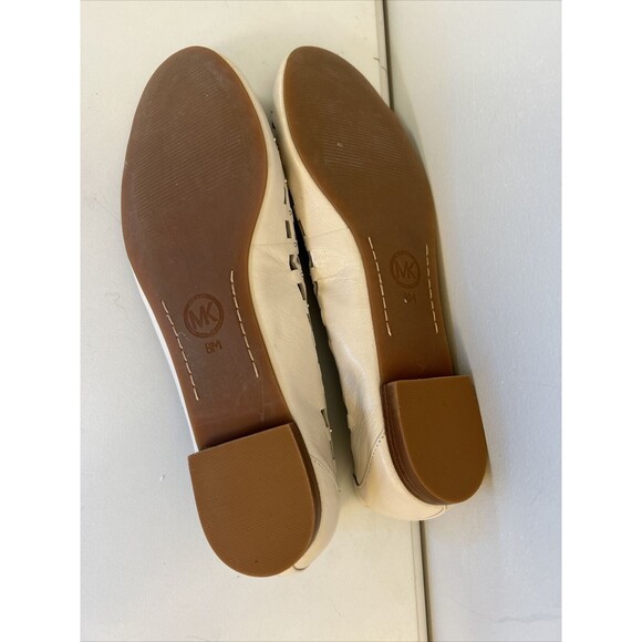 MICHAEL KORS Studded Beige Leather Ballet Flats Sz 8 M Cut Outs - Picture 10 of 11